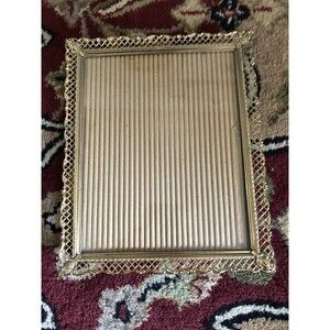 Vintage Gold Brass Ornate Filigree Punchout Lace Picture Frame 11" X 9"